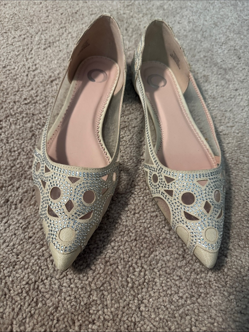 Macy's Champagne Nude Pointed-Toe Embellished Flats